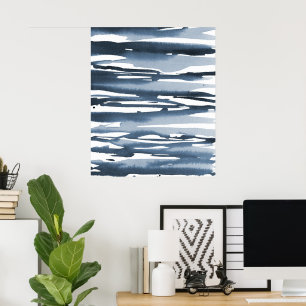 Poster Aquarelle bleu ardoise Rayures Abstraites