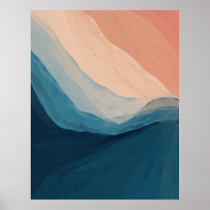 Poster Aquarelle Bleu Art Abstrait Vagues Océan