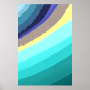 Poster Aquarelle Bleu Art Abstrait Vagues Océan naturel