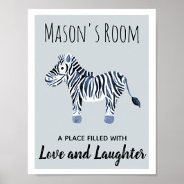 Poster Aquarelle bleu bébé garçon Zebra Nursery Art