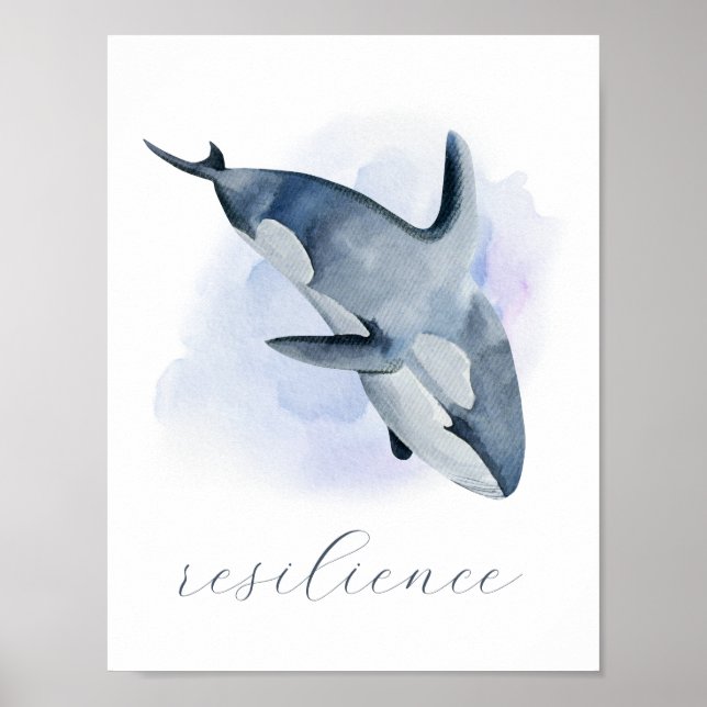 Poster Aquarelle bleu blanc Orca Tueur Whale (Devant)