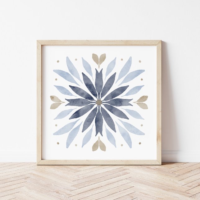 Poster Aquarelle bleu Boho Mandala Art (Créateur téléchargé)