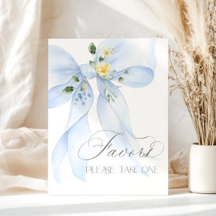 Poster Aquarelle bleu Bow Favoriser le baby shower