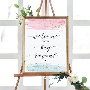 Poster Aquarelle Bleu et rose Genre Révélation Bienvenue