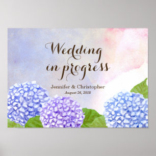 Poster Aquarelle bleu Hydrangea Mariage en cours