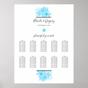 Poster Aquarelle bleu Mariage floral
