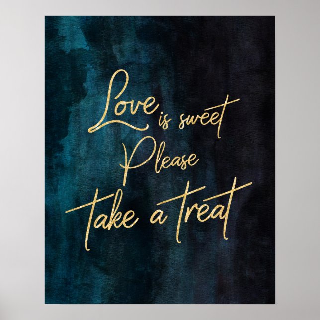 Poster Aquarelle bleu marine et l'amour de l'or est doux  (Devant)