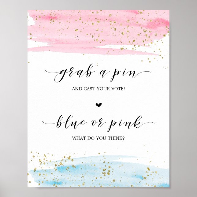 Poster Aquarelle Bleu ou rose Sexe Révéler attraper un pi (Devant)