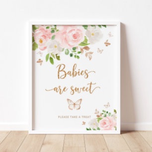 Poster Aquarelle bleu rose papillon Les bébés sont doux