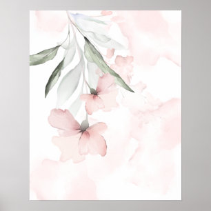 Poster Aquarelle bleu rose Rose