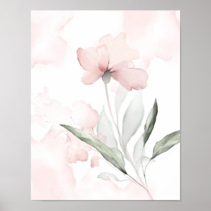 Poster Aquarelle bleu rose Rose