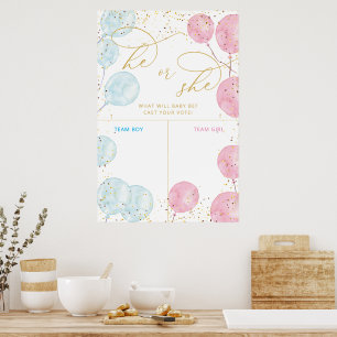 Poster Aquarelle bleu rose Sexe Révéler le bulletin de vo