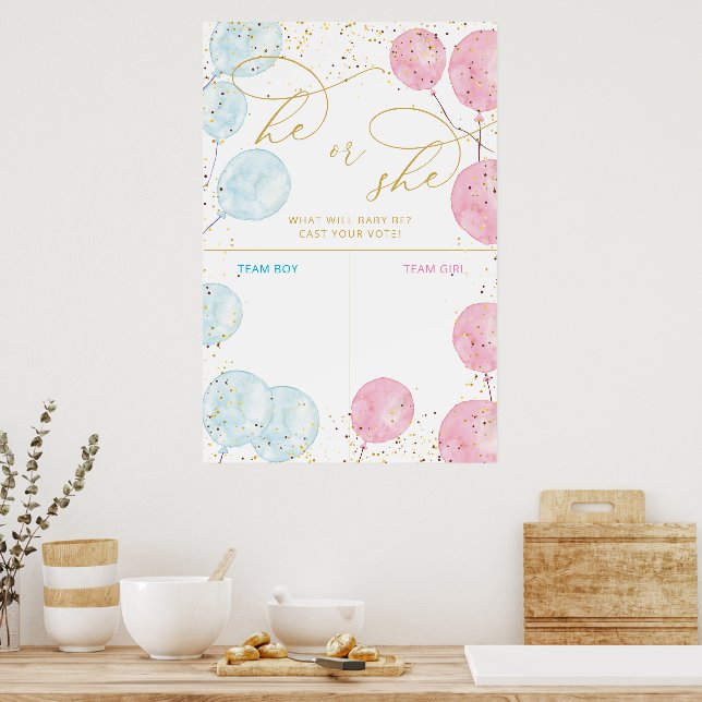 Poster Aquarelle bleu rose Sexe Révéler le bulletin de vo (Cuisine)