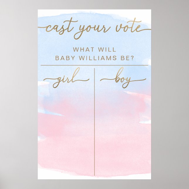 Poster Aquarelle bleu rose Sexe Révéler le vote (Devant)
