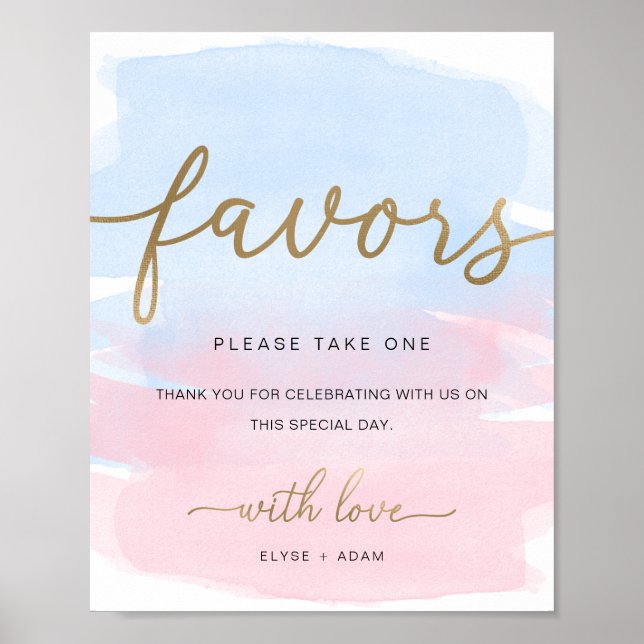 Poster Aquarelle bleu rose Symbole Gold Faveurs (Devant)