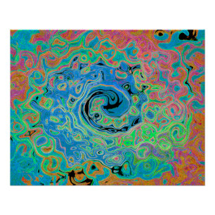 Poster Aquarelle bleu Super Abstrait rétro liquide