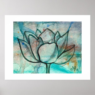 Poster Aquarelle bleu turquoise Fleur élégant Artsy Lotus