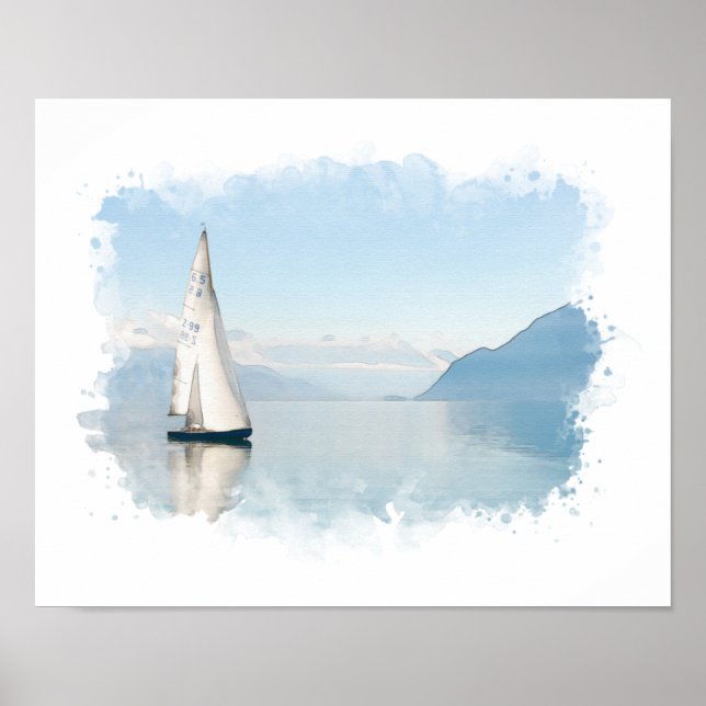 Poster Aquarelle Bleu voilier (Devant)