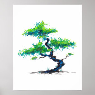 Poster Aquarelle bleue de Bonsai