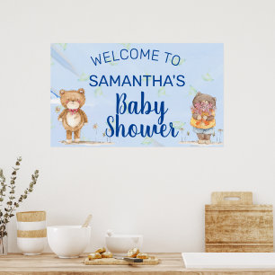 Poster Aquarelle Bleue Douce Baby shower de garçon ours e