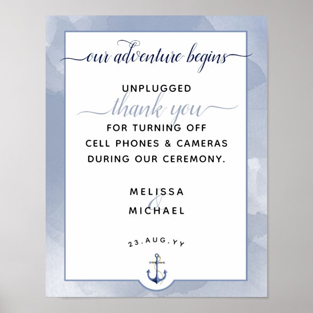 Poster #Aquarelle bleue marine #Signe Mariage débranché (Devant)