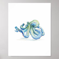 Aquarelle bleue Octopus