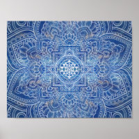 Aquarelle bleue Sri Yantra / Sri Chakra