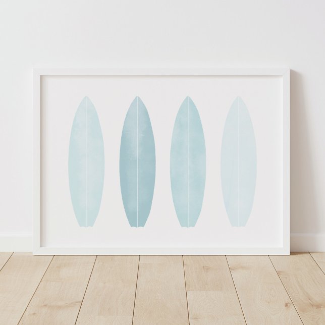 Poster Aquarelle bleue Surfboards Beach Nursery Decor (Créateur téléchargé)