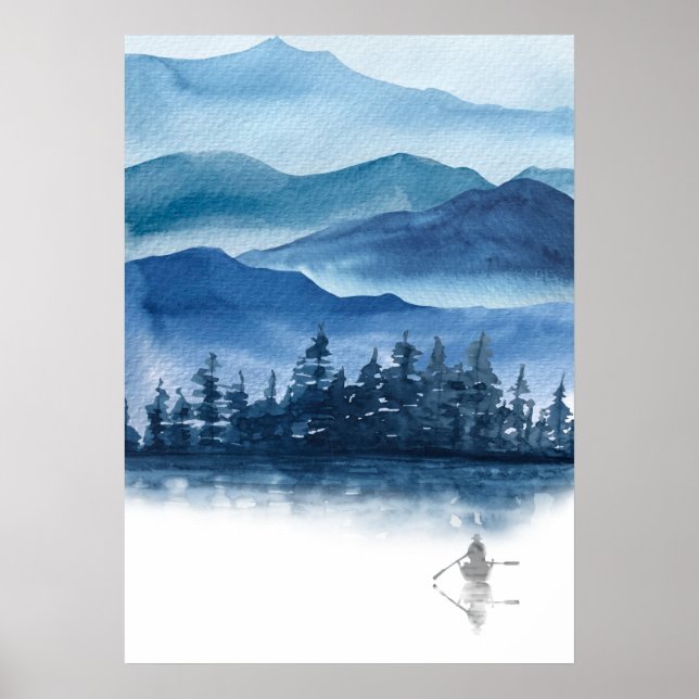 Poster Aquarelle Blue Mountains Paysage Pittoresque (Devant)