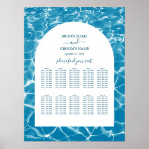 Poster Aquarelle Blue Ocean Beach Mariage Carte de siège