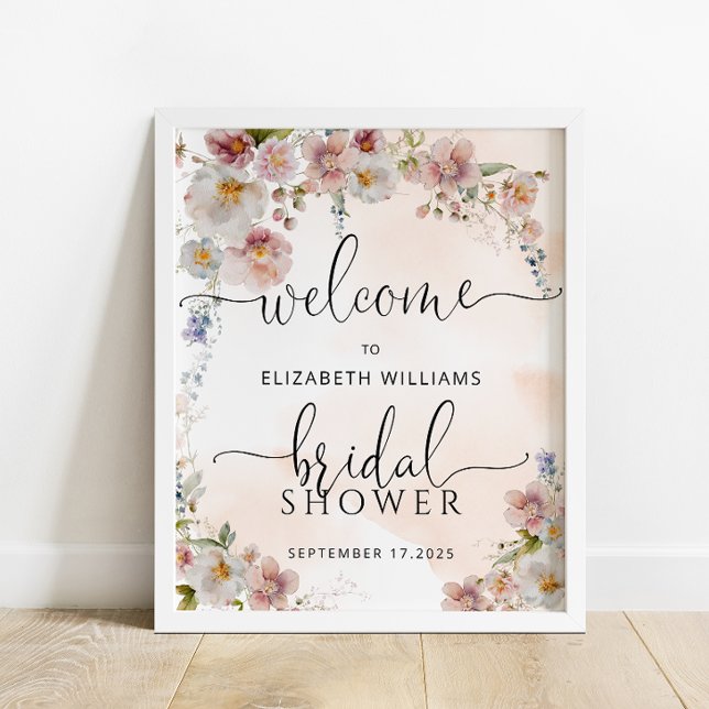 Poster Aquarelle Blush Floral Douche de bienvenue (Créateur téléchargé)