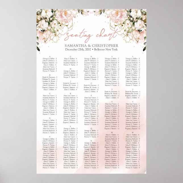 Poster Aquarelle Blush rose eucalyptus Alphabétique (Devant)