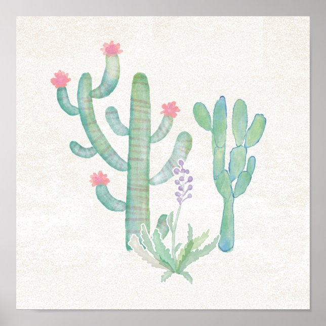 Poster Aquarelle bohémienne Cactus (Devant)