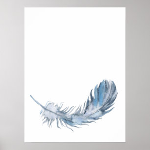 Poster Aquarelle Boho Blue Feather Print