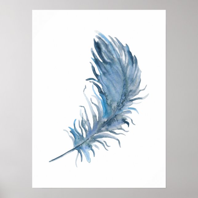 Poster Aquarelle Boho Blue Feather Print (Devant)