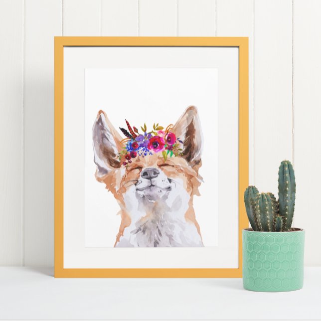 Poster Aquarelle Boho Fox Floral Couronne (Créateur téléchargé)