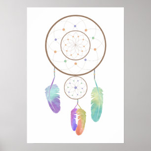 Poster Aquarelle Boho Rainbow Dreamcatcher Art