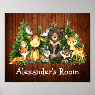 Poster Aquarelle Bois Animaux Bois Forêt Arbres
