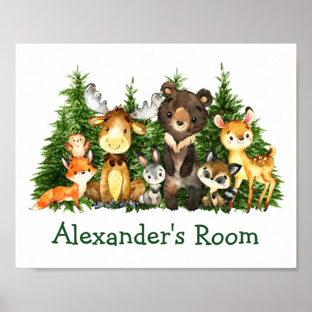 Poster Aquarelle Bois Animaux Forêts Arbres (Devant)