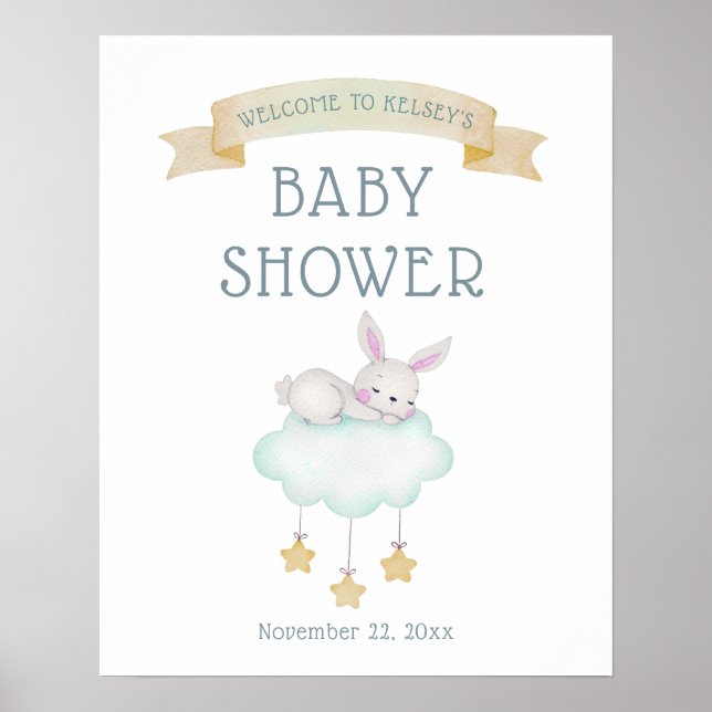 Poster Aquarelle Bois Bunny Baby shower de bienvenue (Devant)