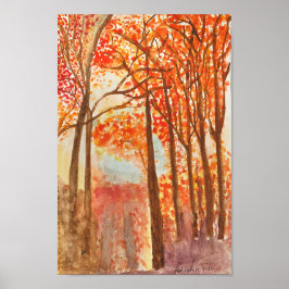 Poster Aquarelle Bois d'automne