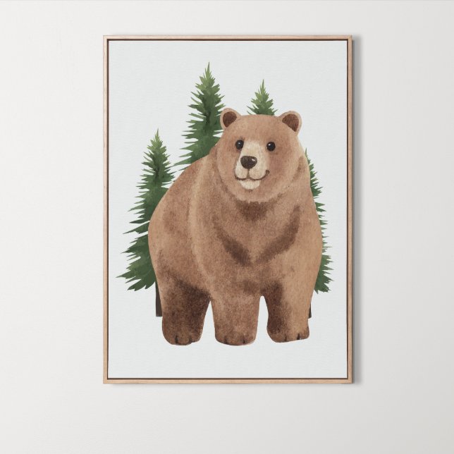 Poster Aquarelle Bois Ours Animaux Décor (Watercolor Woodland Animal Bear Nursery Decor, forest )