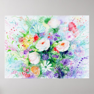 Poster Aquarelle Bonne Fleurs d'humeur