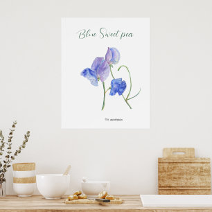 Poster Aquarelle botanique de fleurs douces bleues