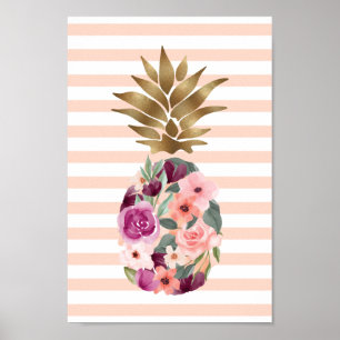 Poster Aquarelle botanique fleurie chic Ananas doré