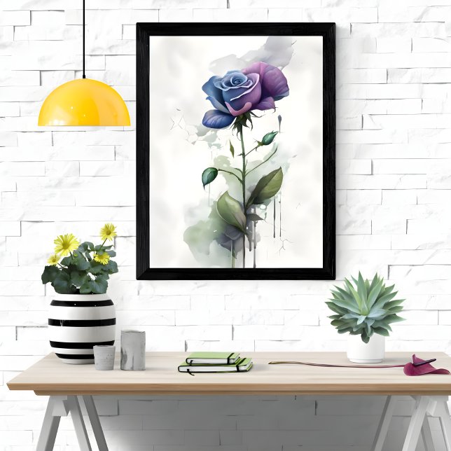 Poster Aquarelle botanique violet et bleu Rose (Créateur téléchargé)