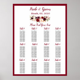 Poster Aquarelle Bourgogne Rouge Rose Mariage Carte de si