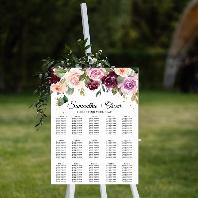 Poster Aquarelle Bourgogne Rustique Fleurs et gouttes d'o (Créateur téléchargé)