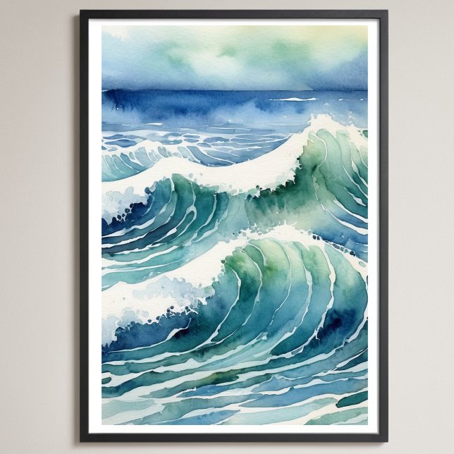 Poster Aquarelle branchée Ocean Beach Wave (Créateur téléchargé)