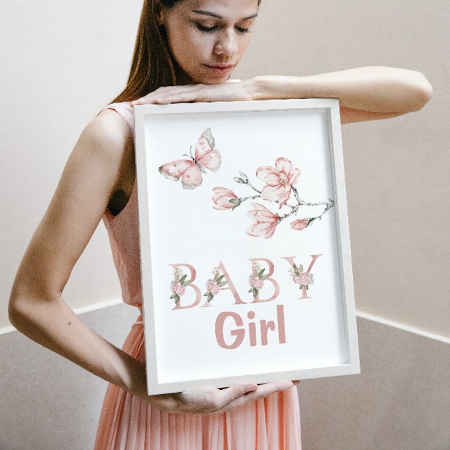 Poster Aquarelle Brousse rose papillon Floral Nursery (Créateur téléchargé)